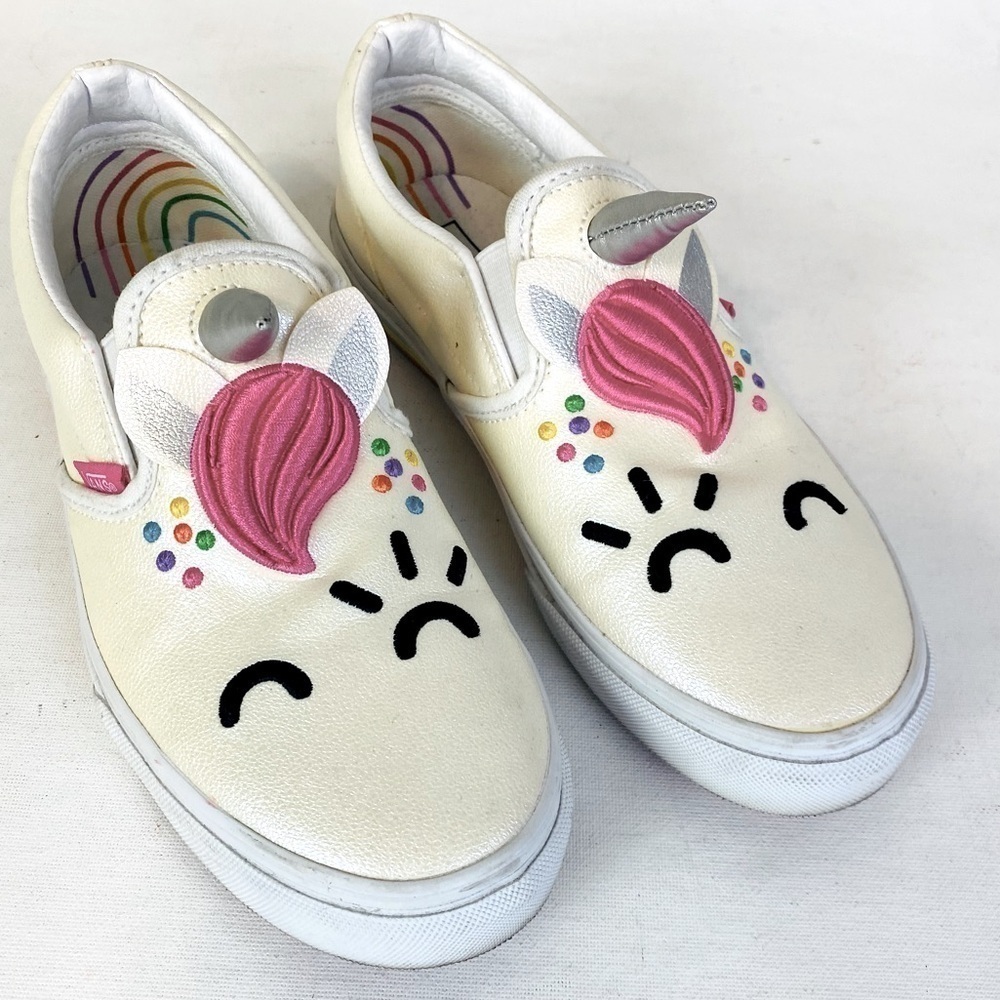 Vans x Flour Shop Leather Rainbow Unicorn Slip On Sneakers Size 5